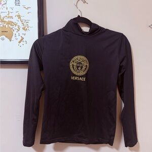 Versace V2 Black Long Sleeve Top with Gold Logo